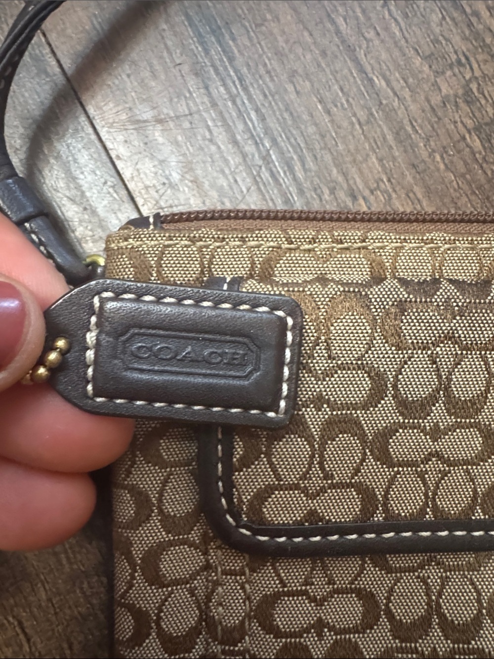 Coach Soho Vintage Tan and Brown Signature Canvas Wristlet with Leather Trim - Picture 2 of 16